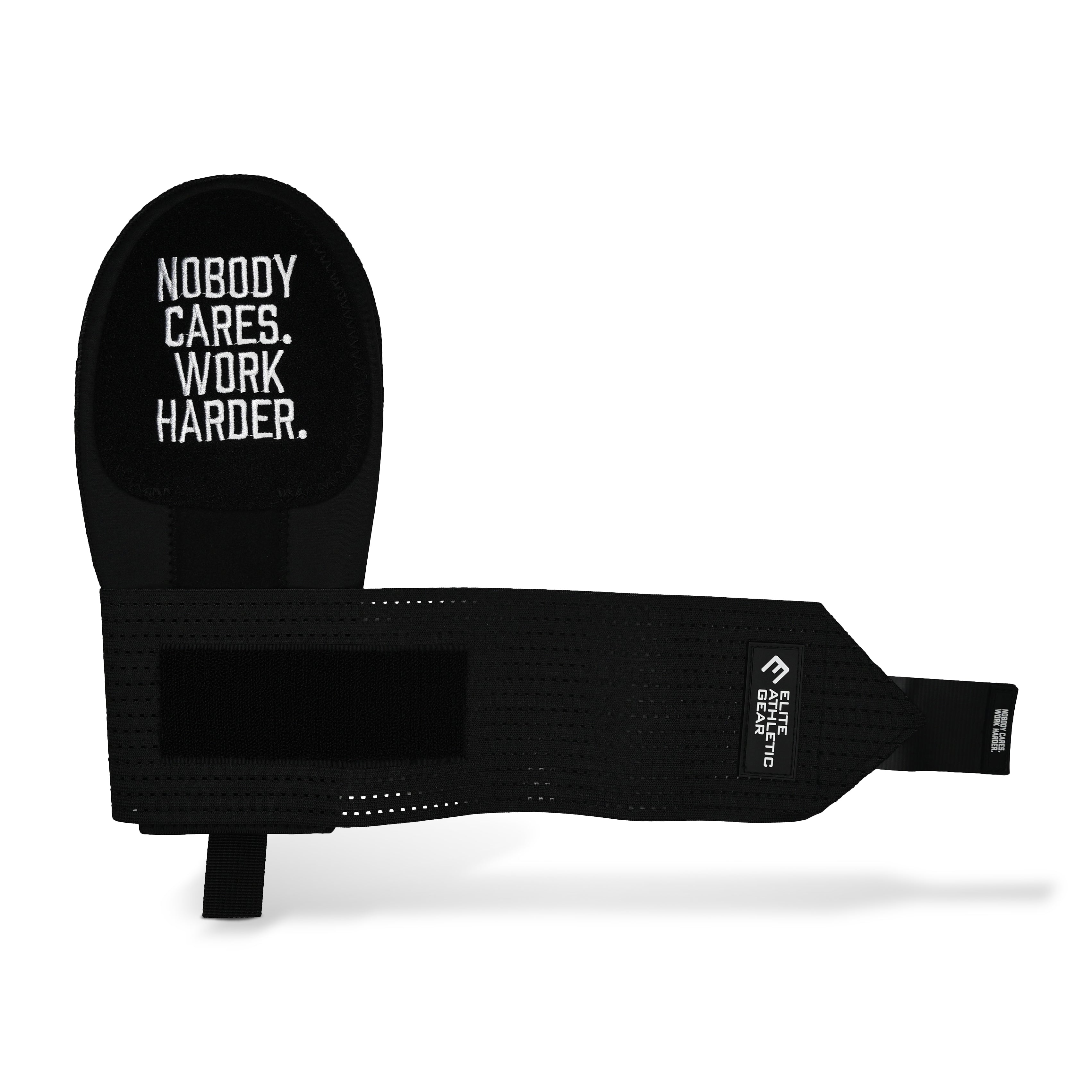 Collection of Black wrist wrap with motivational text on a white background in a gallery layout